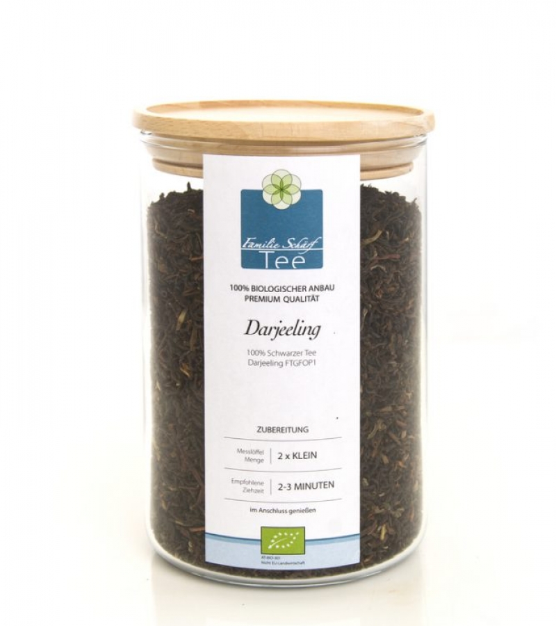 schaerf-tee-aromaglas-Darjeeling Familie Schärf Bio Tee Darjeeling